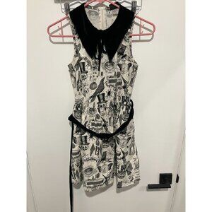 Folter Women's Halloween Themed Fit And Flare Dress With Velvet Collar, Black/Wh